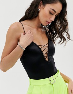 Черное боди со шнуровкой Bershka - Черный
