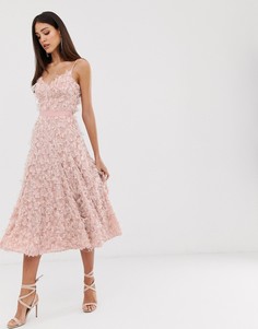 Пыльно-розовое платье миди с объемной бахромой Forever U - Розовый