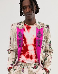 Кремовый жаккардовый двубортный пиджак-смокинг приталенного кроя с цветочным принтом ASOS EDITION - Кремовый