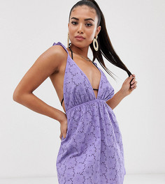 Сиреневый пляжный сарафан с вышивкой ришелье и оборками ASOS DESIGN Petite - Фиолетовый