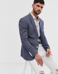 Синий приталенный блейзер с фактурной отделкой ASOS DESIGN - Синий