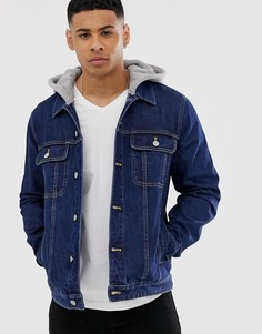 Темная джинсовая куртка с трикотажным капюшоном ASOS DESIGN - Синий