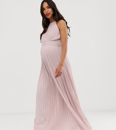 Серо-коричневое плиссированное платье макси эксклюзивно от TFNC Maternity - bridesmaid - Бежевый
