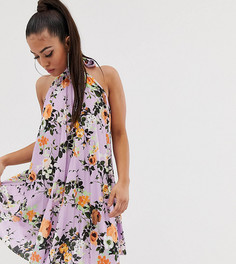 Плиссированное платье миди с цветочным принтом и открытой спиной ASOS DESIGN Рetite - Мульти