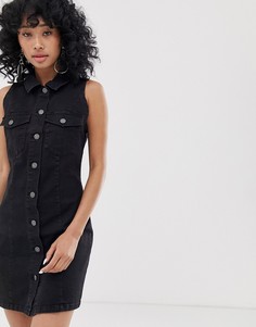 Черное джинсовое платье мини без рукавов и с пуговицами спереди Noisy May - Черный