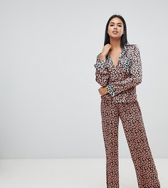 Пижама из рубашки и штанов с контрастным леопардовым принтом Missguided - Коричневый