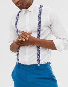 Свадебные темно-синие подтяжки с цветочным принтом ASOS DESIGN - Темно-синий