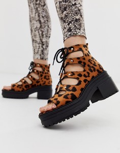 Туфли на среднем каблуке с леопардовым принтом и шнуровкой ASOS DESIGN - Sergio - Мульти