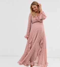 Платье с запахом, оборками и ободок в полоску ASOS DESIGN Maternity - Розовый