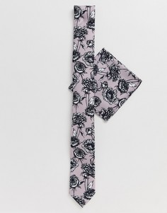 Розовый галстук и платок для пиджака с цветочным принтом Twisted Tailor - Розовый