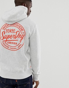 Серый свитшот на молнии с капюшоном и принтом на спине Superdry - Серый