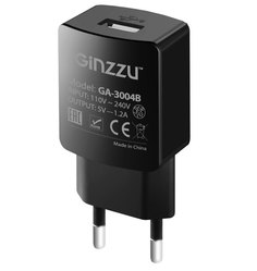 Зарядное устройство Ginzzu USB 1.2A Black GA-3004B