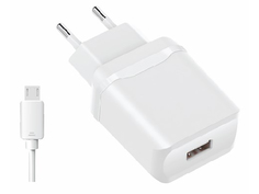 Зарядное устройство Olmio USB 2.4A Smart IC + кабель microUSB White ПР038736