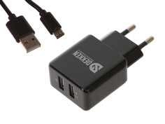 Зарядное устройство Dekken USB 2.1A/1A + кабель microUSB Black 20907