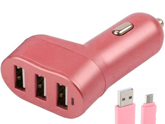 Зарядное устройство Earldom ES-150 3xUSB 5.8A + MicroUSB Pink