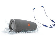 Колонка JBL Charge 4 Grey + наушники T110BT Blue