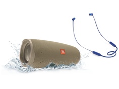 Колонка JBL Charge 4 Sand + наушники T110BT Blue