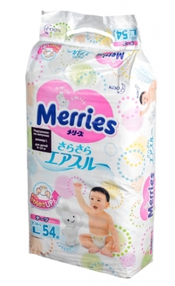 Подгузники Merries L 9-14кг 54шт 62020307