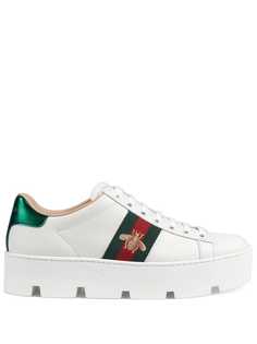 Gucci кроссовки Ace на платформе с вышивкой