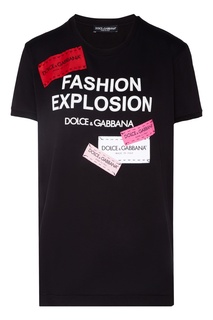 Черная футболка с яркими нашивками Dolce&Gabbana