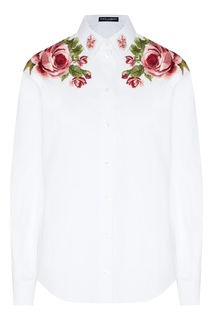 Белая рубашка с цветочной вышивкой Dolce&Gabbana