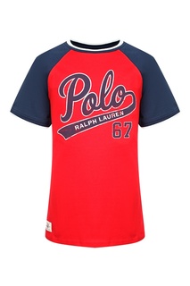 Красная футболка с синими рукавами Polo Ralph Lauren Kids
