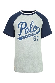 Серая футболка с контрастными рукавами Polo Ralph Lauren Kids