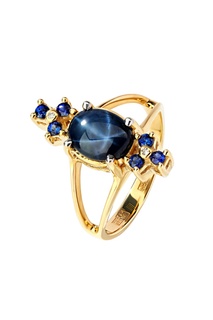 Золотое кольцо с бриллиантами, сапфирами и звездчатым сапфиром Кремлевские Мастера