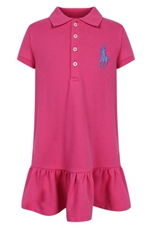 Розовое платье с оборкой и вышивкой Polo Ralph Lauren Kids