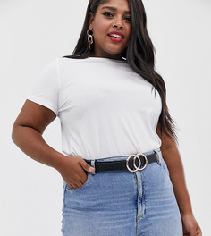 Ремень с золотисто-розовой пряжкой из двух колец в бамбуковом стиле ASOS DESIGN Curve - Черный