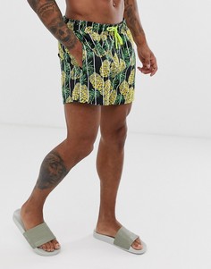 Короткие шорты для плавания в полоску и с цветочным тропическим принтом Hunky Trunks - Мульти