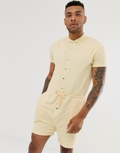Светло-желтый трикотажный комбинезон с шортами и отворотами на рукавах ASOS DESIGN - Желтый