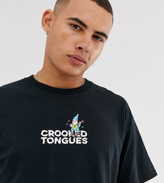 Черная oversize-футболка с логотипом и изображением гнома Crooked Tongues - Черный