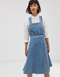 Джинсовое платье миди с квадратным вырезом Selected Femme - Синий