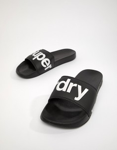 Черные шлепанцы с логотипом Superdry - Черный