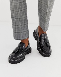 Черные кожаные лоферы с массивной подошвой и контрастными строчками ASOS DESIGN - Черный