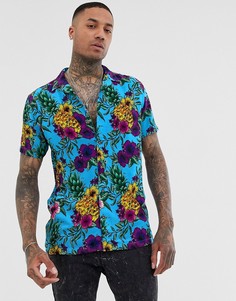 Рубашка с тропическим принтом и воротником в виде лацканов Urban Threads - Синий