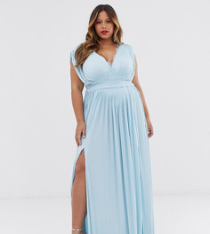 Плиссированное премиум-платье макси с кружевной отделкой ASOS DESIGN Curve - Синий