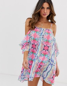 Шифоновое платье с открытыми плечами и мраморным принтом Unique21 - Мульти