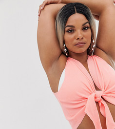 Пляжный трикотажный кроп-топ на завязке спереди ASOS DESIGN Curve - Оранжевый