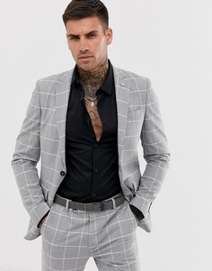 Светло-серый приталенный пиджак в клетку Avail London - Серый