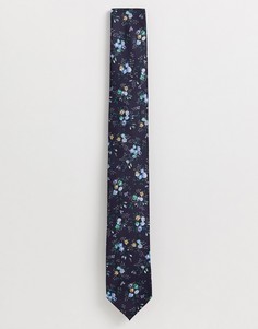 Темно-синий узкий галстук с цветочным принтом Selected Homme - Темно-синий