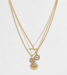 Многорядное ожерелье с подвесками в виде солнца, монеты и планки Reclaimed Vintage inspired - Золотой