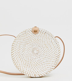 Выбеленная белая круглая соломенная сумка через плечо ручной работы Ellen & James - Белый