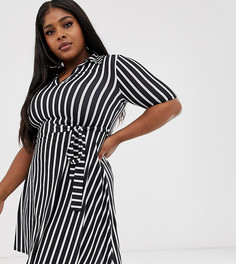 Платье-рубашка миди в полоску с поясом Pink Clove - Мульти