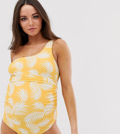 Желтый слитный купальник на одно плечо с пальмовым принтом ASOS DESIGN maternity - Мульти