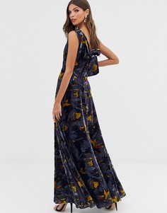 Бархатное платье макси с цветочным принтом French Connection - Aventine - Темно-синий