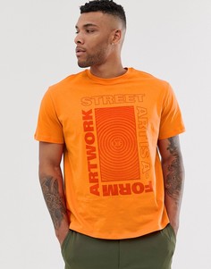 Оранжевая футболка с принтом Bershka - Оранжевый