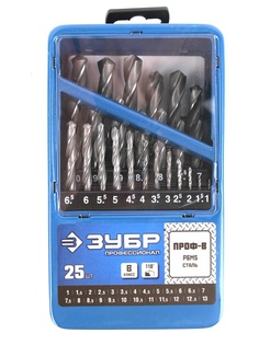 Набор сверл Зубр 1-13мм 25шт 29621-H25