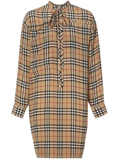 Burberry платье в клетку Vintage Check с воротником на завязке